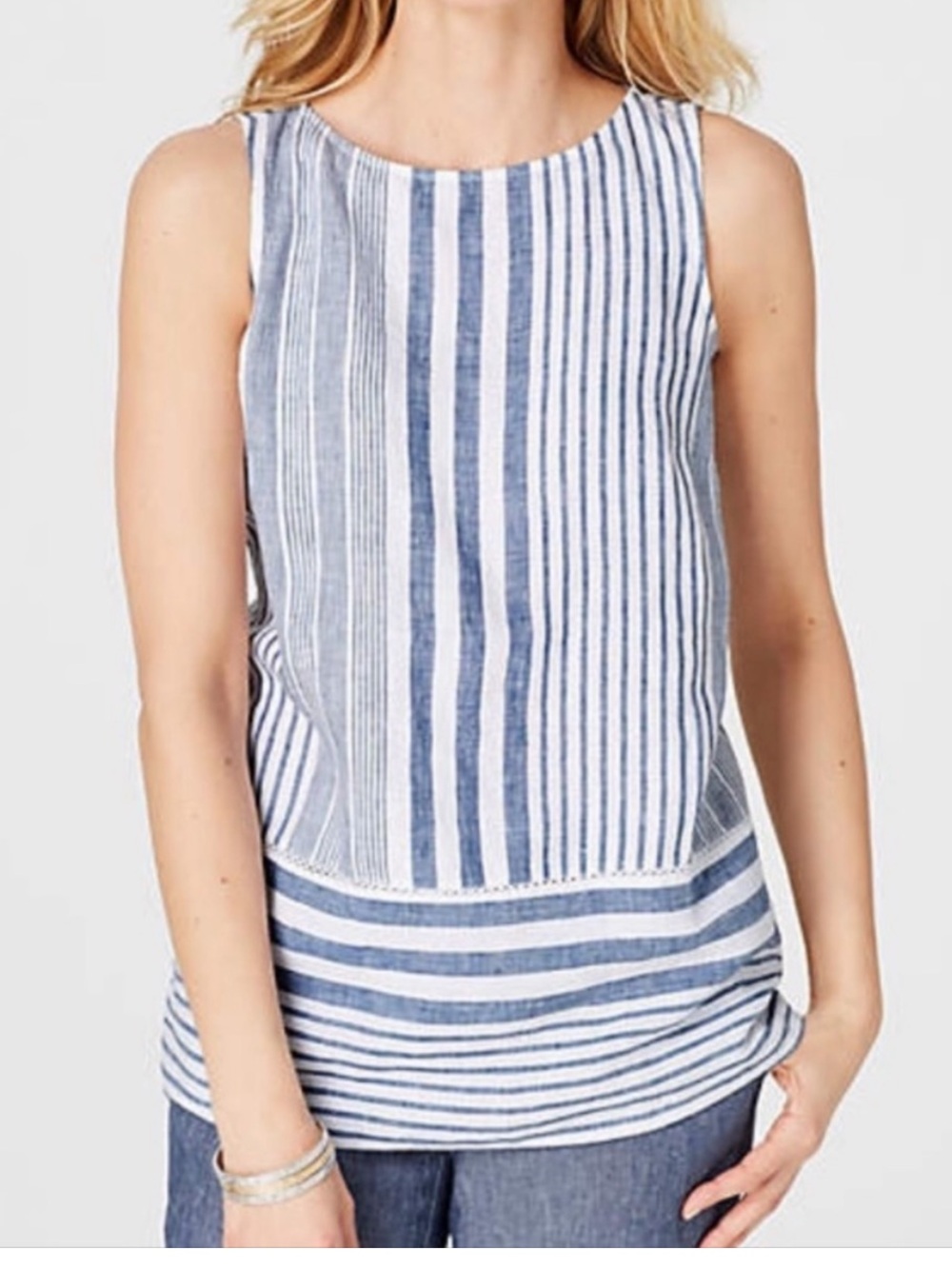 J Jill Sleeveless Linen Tunic Top Blouse Blue Stripe Size large